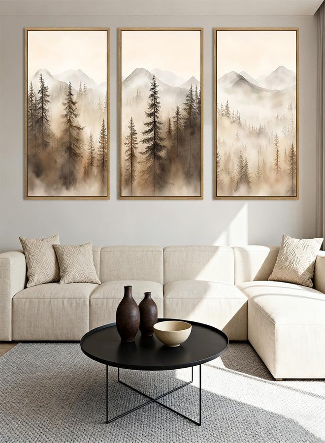 IARTTOP Large Mountain Forest Framed Canvas Wall Art 16x24 Inch Set of 3 Abstract Misty Woodland Painting Modern Farmhouse Art Prints for Living room Dining room - Image 4