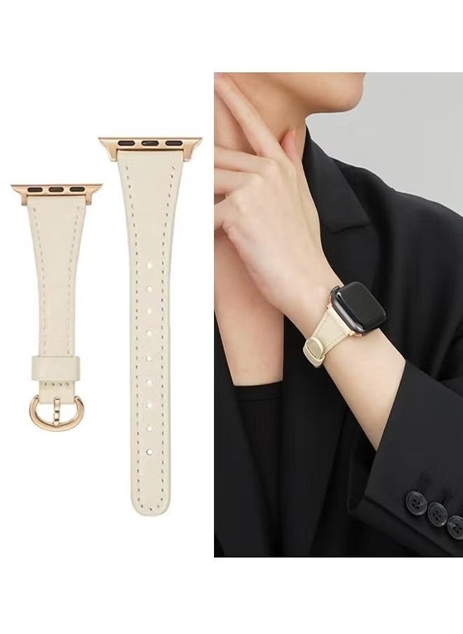 Generic - Apple Watch Leather Band, Compatible with Apple Watch Band 38mm 40mm 41mm 42mm Women, Top Grain Genuine Leather Strap Thin Watch Wristband for iWatch Series10 9 8 7 6 5 4 3 2 1 SE Ultra 2 off white - Image 1