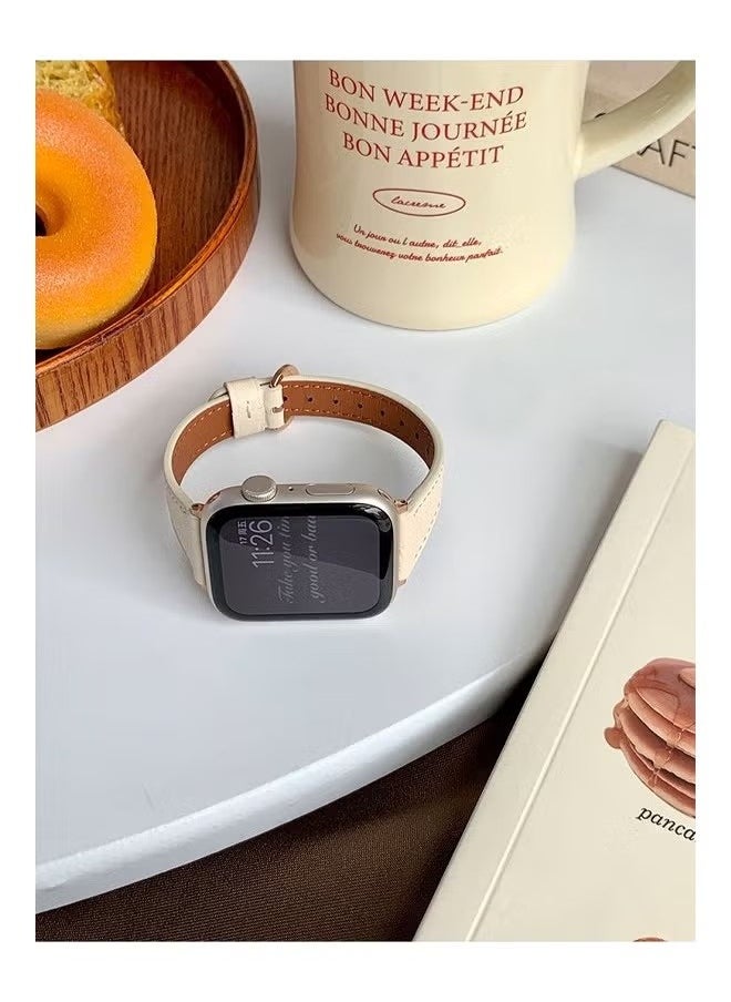 Generic - Apple Watch Leather Band, Compatible with Apple Watch Band 38mm 40mm 41mm 42mm Women, Top Grain Genuine Leather Strap Thin Watch Wristband for iWatch Series10 9 8 7 6 5 4 3 2 1 SE Ultra 2 off white - Image 1