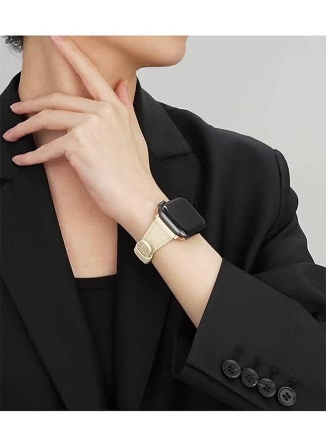 Generic - Apple Watch Leather Band, Compatible with Apple Watch Band 38mm 40mm 41mm 42mm Women, Top Grain Genuine Leather Strap Thin Watch Wristband for iWatch Series10 9 8 7 6 5 4 3 2 1 SE Ultra 2 off white - Image 1