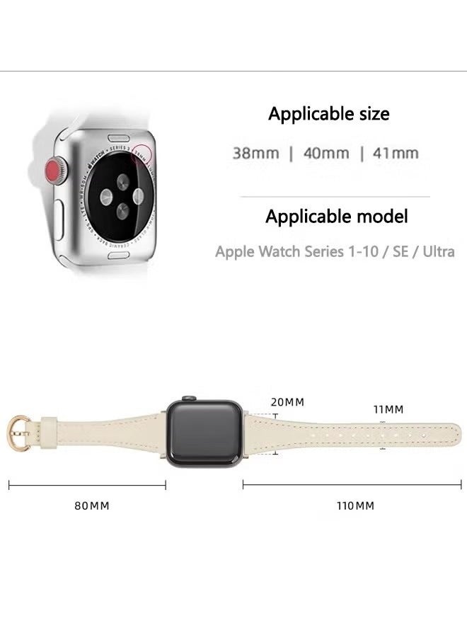 Generic - Apple Watch Leather Band, Compatible with Apple Watch Band 38mm 40mm 41mm 42mm Women, Top Grain Genuine Leather Strap Thin Watch Wristband for iWatch Series10 9 8 7 6 5 4 3 2 1 SE Ultra 2 off white - Image 1