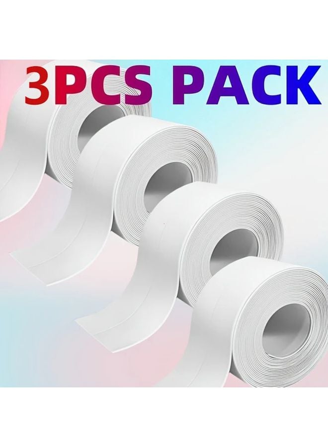 White Self Adhesive Waterproof Sealing Tape 3 Rolls Instant Leak Repair For Bathrooms Kitchens - Image 1