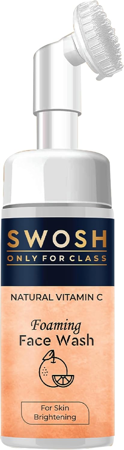 SWOSH Natural Vitamin C Foaming Face Wash For Pimple Prone  Oily Skin  No Parabens Sulphate Silicones  Colour with Builtin Face Brush 100 ml 338 fl oz
