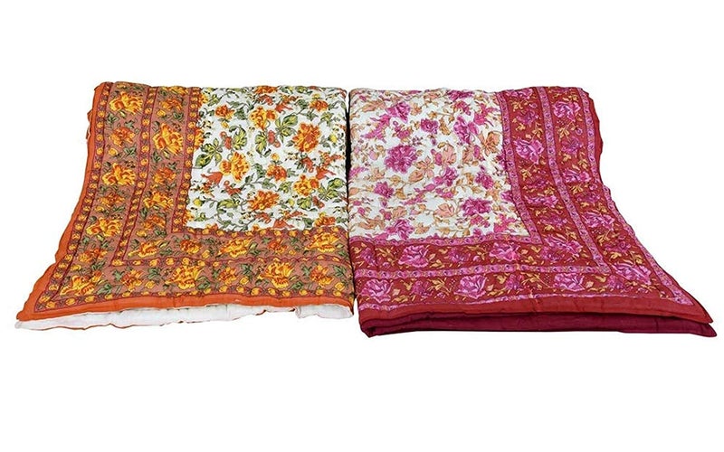 LOARSHY Pure Cotton Floral Printed Quilt | Lightweight and Warm Jaipuri Rajasthani Single Bed Razai | Soft Razai for Winters | Gift Item for Family and Friends (Beige and Pink, Pack of 2) - Image 3