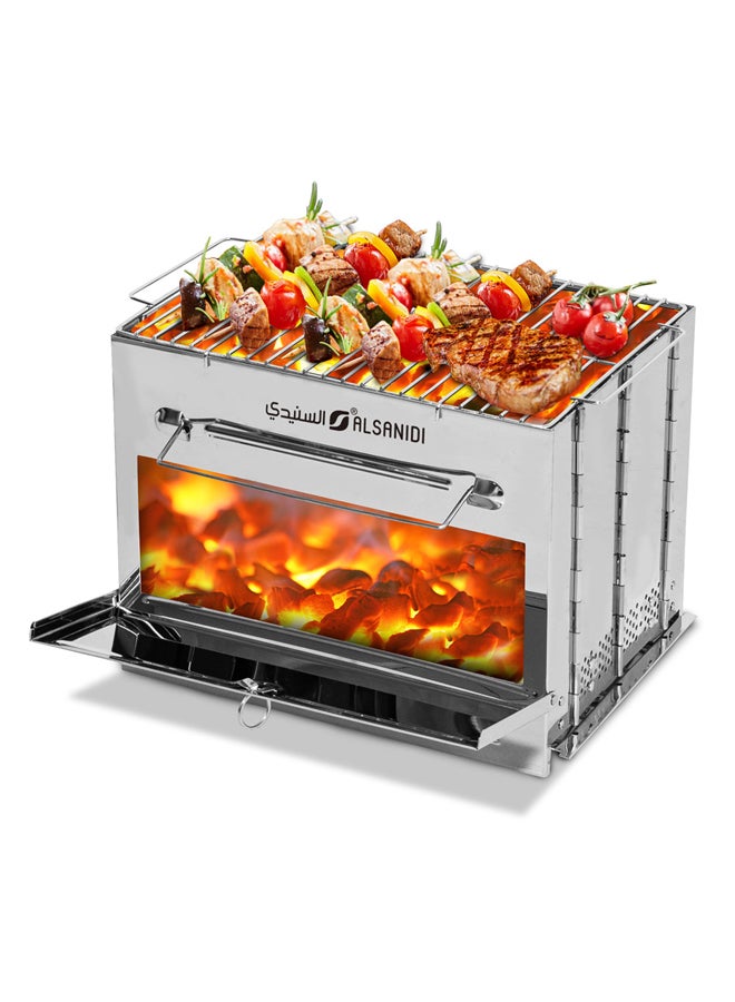 AL SANIDI موقد فحم، موقد فحم، فضي، الحجم 35*25*27 سم - Image 2