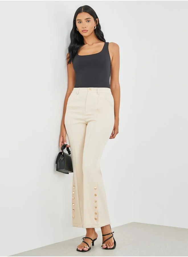 Take Two Take Two Solid Button Detail Slim Fit Pants with Pockets