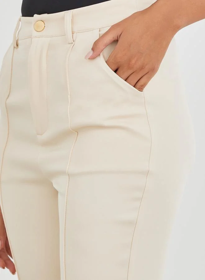 Take Two Take Two Solid Button Detail Slim Fit Pants with Pockets