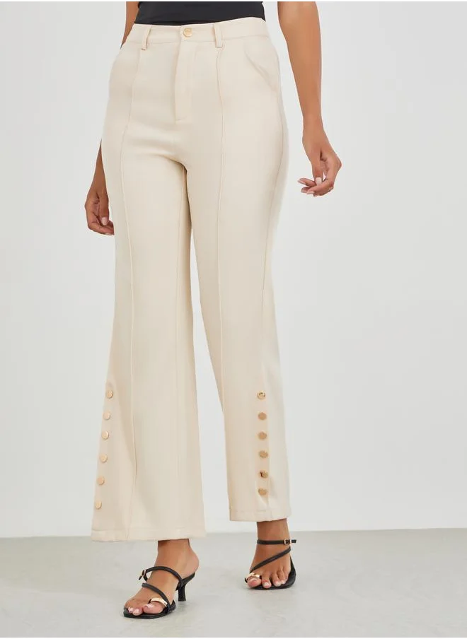 Take Two Take Two Solid Button Detail Slim Fit Pants with Pockets