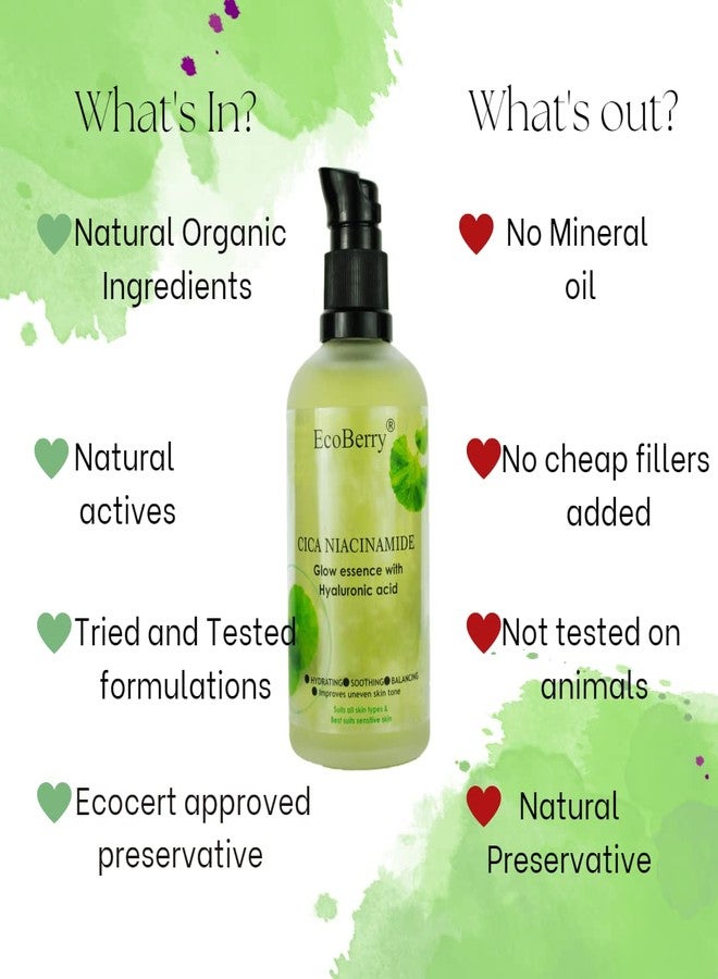 EcoBerry Centella Asiatica (CICA) Niacinamide Glow Essence With Hyaluronic Acid, Oil Free Essence, Moisturizer, Anti-Aging, Brightens Skin, Natural & Handmade, Chemical Free, Paraben Free, Vegan - Image 5