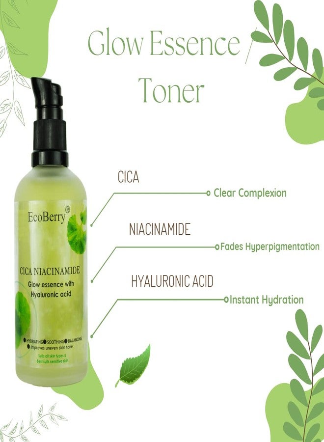 EcoBerry Centella Asiatica (CICA) Niacinamide Glow Essence With Hyaluronic Acid, Oil Free Essence, Moisturizer, Anti-Aging, Brightens Skin, Natural & Handmade, Chemical Free, Paraben Free, Vegan - Image 2