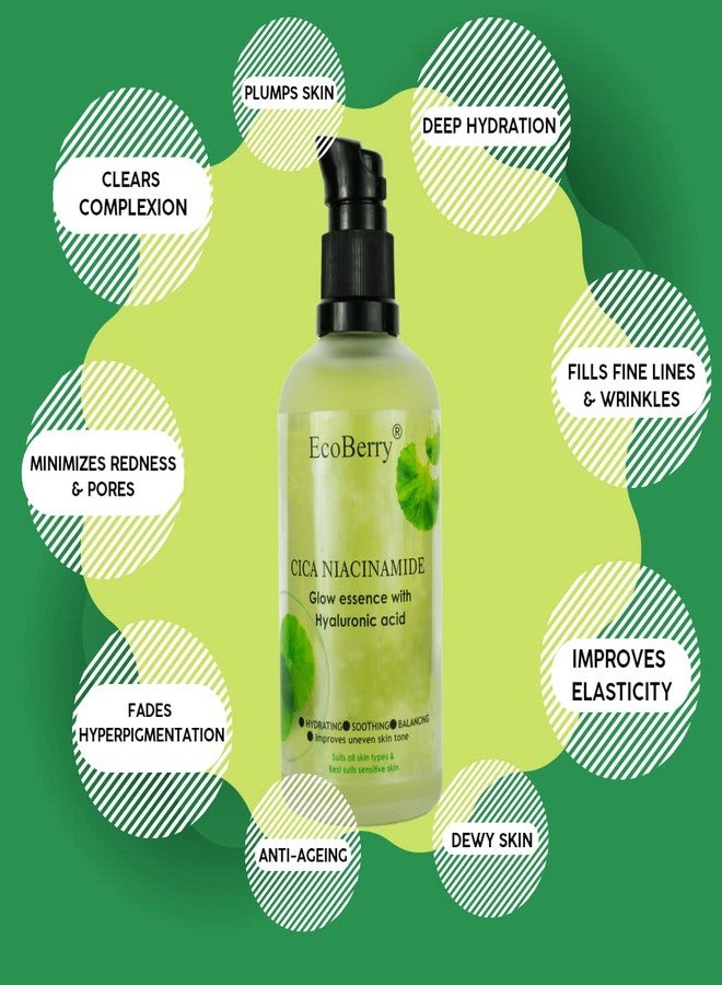 EcoBerry Centella Asiatica (CICA) Niacinamide Glow Essence With Hyaluronic Acid, Oil Free Essence, Moisturizer, Anti-Aging, Brightens Skin, Natural & Handmade, Chemical Free, Paraben Free, Vegan - Image 3