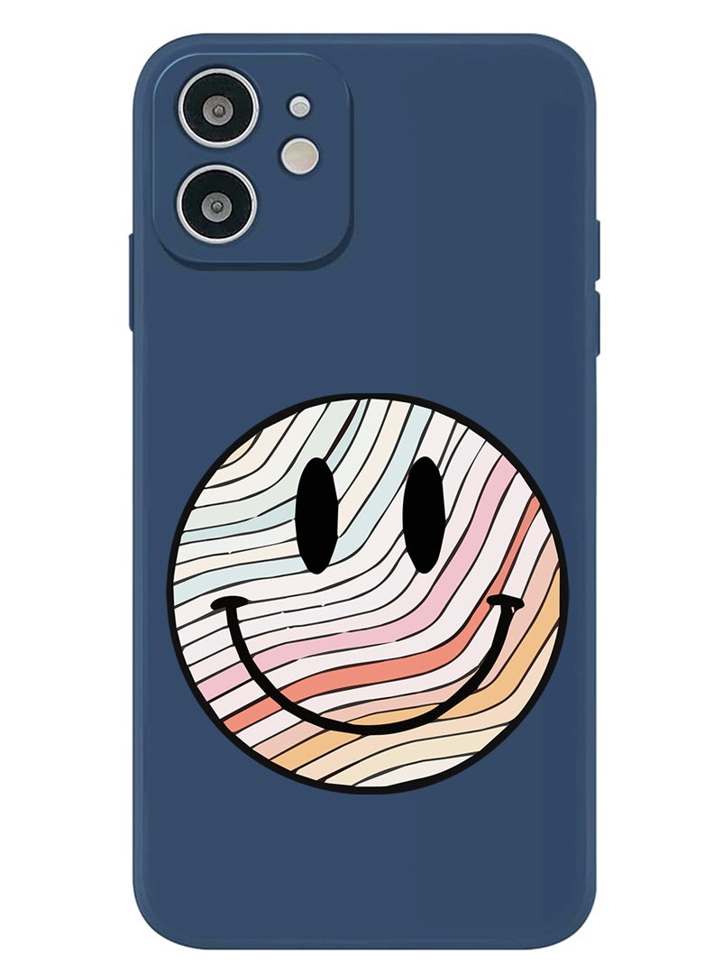 Theodor Protective Slim Fit Case Liquid Silicone Cover with Full Body Protection Anti-Scratch Shockproof Case For iPhone 12 Blue  - FORZA202 Smiley - Image 1