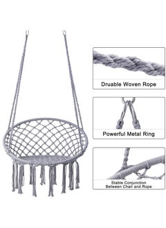 Arabest Hammock Chair, Hanging Swing with Macrame, Max 330 Lbs, Beige Hanging Cotton Rope Chair for Indoor, Outdoor, Bedroom, Patio, Yard, Deck, Garden and Porch, Grey  - Image 4