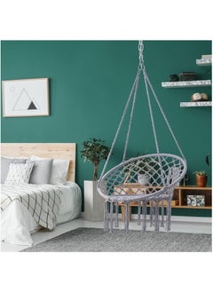 Arabest Hammock Chair, Hanging Swing with Macrame, Max 330 Lbs, Beige Hanging Cotton Rope Chair for Indoor, Outdoor, Bedroom, Patio, Yard, Deck, Garden and Porch, Grey  - Image 3