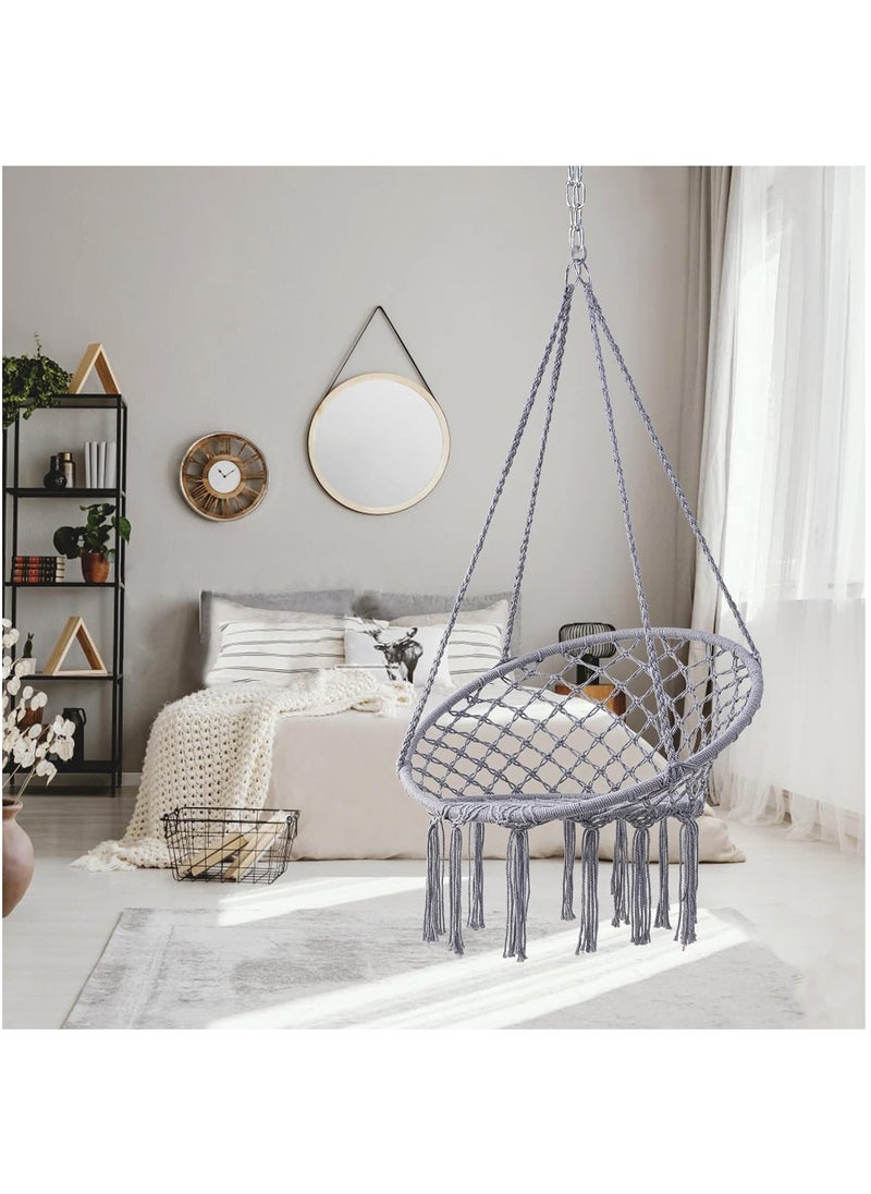 Arabest - Hammock Chair, Hanging Swing with Macrame, Max 330 Lbs, Beige Hanging Cotton Rope Chair for Indoor, Outdoor, Bedroom, Patio, Yard, Deck, Garden and Porch, Grey - Image 1