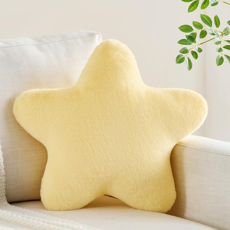 CANGHI Star Pillow 15.7" Yellow Star Shaped Decorative Throw Pillow for Couch Bed Aesthetic Plush Floor Seating Cushions with Soft Faux Rabbit Fur for Sofa Bedroom Living Room - Image 1