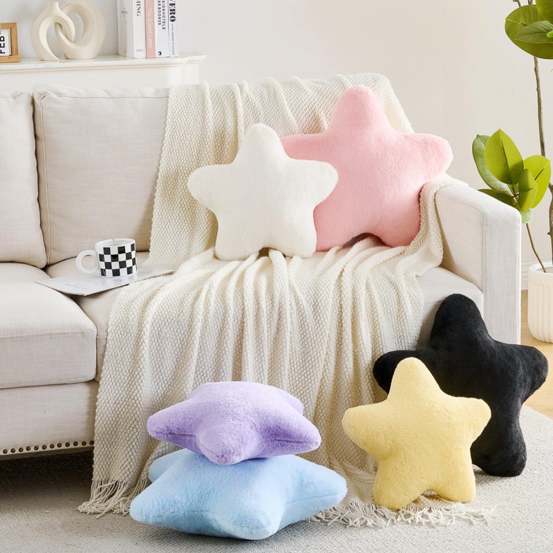 CANGHI Star Pillow 15.7" Yellow Star Shaped Decorative Throw Pillow for Couch Bed Aesthetic Plush Floor Seating Cushions with Soft Faux Rabbit Fur for Sofa Bedroom Living Room - Image 3
