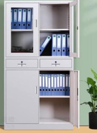 Maf Two Doors Upper Glass,Two Lockable Maf-Fc20 Center Drawers And Two Lower Doors Steel Wardrobe, Cabinet For Living Room,Kitchen,Office And School Color Grey - pzsku/ZF2EB93F3C7C8EA1E73A3Z/45/_/1718011965/0ccb5145-e32e-4b73-a084-07f2b326f670