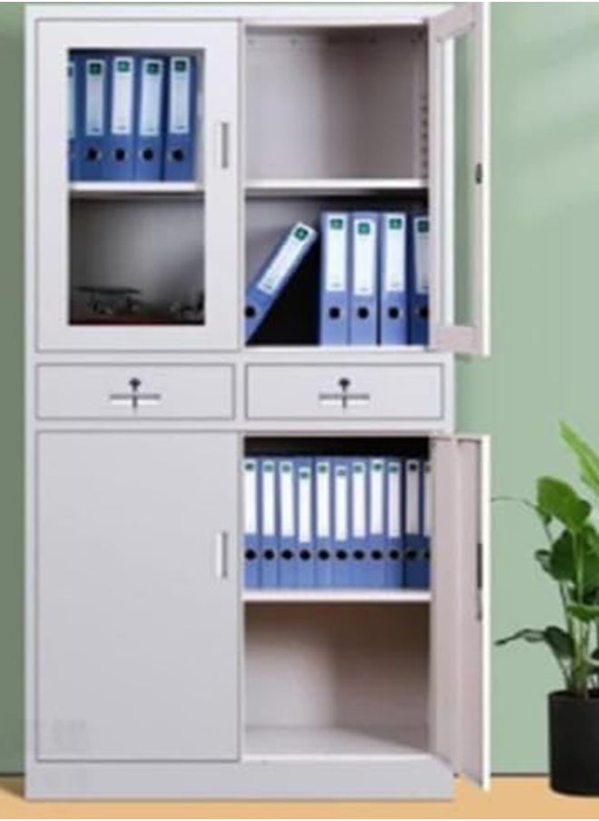 MAF furniture Maf Two Doors Upper Glass,Two Lockable Maf-Fc20 Center Drawers And Two Lower Doors Steel Wardrobe, Cabinet For Living Room,Kitchen,Office And School Color Grey  - Image 1