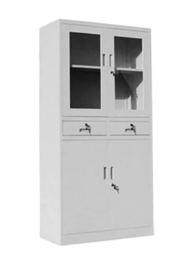 MAF furniture Maf Two Doors Upper Glass,Two Lockable Maf-Fc20 Center Drawers And Two Lower Doors Steel Wardrobe, Cabinet For Living Room,Kitchen,Office And School Color Grey  - Image 2