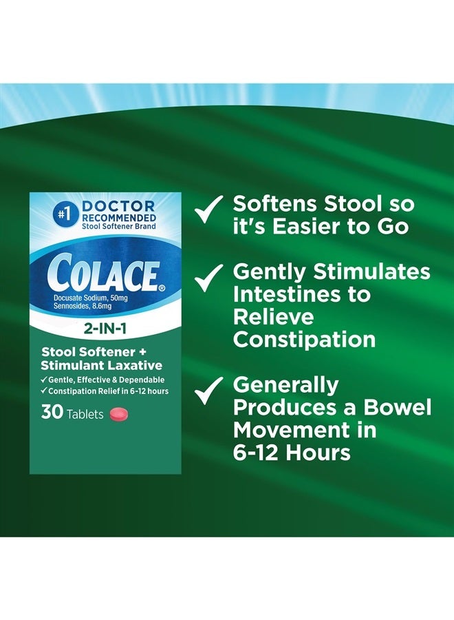 COLACE 2-In-1 Stool Softener & Stimulant Laxative Tablets, Gentle Constipation Relief in 6-12 Hours, 30 Count - Image 4