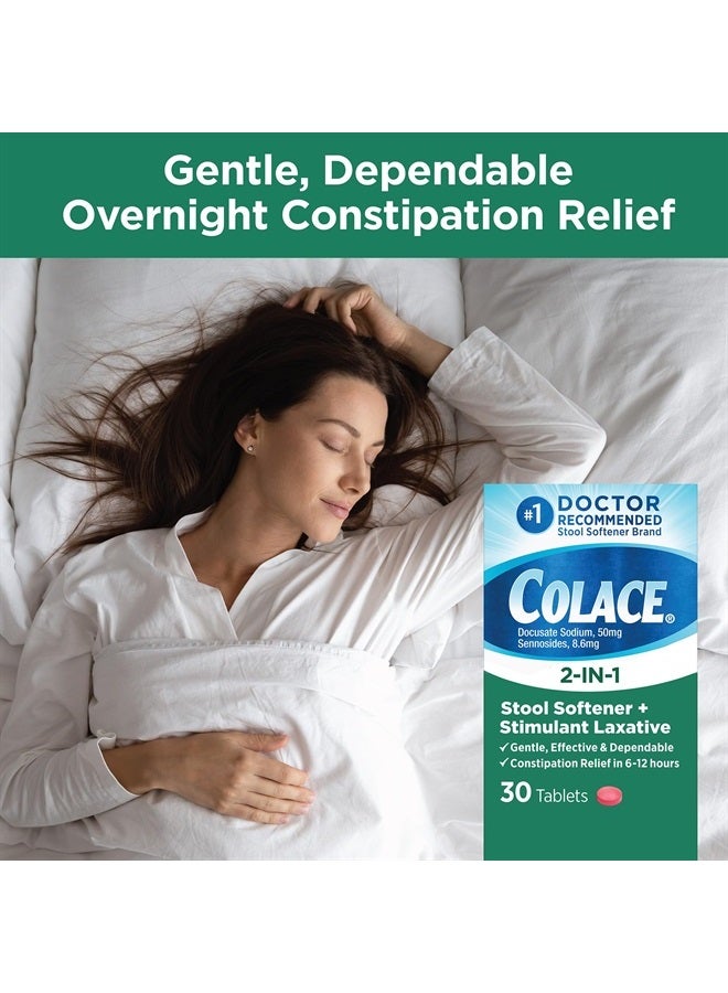 COLACE 2-In-1 Stool Softener & Stimulant Laxative Tablets, Gentle Constipation Relief in 6-12 Hours, 30 Count - Image 2