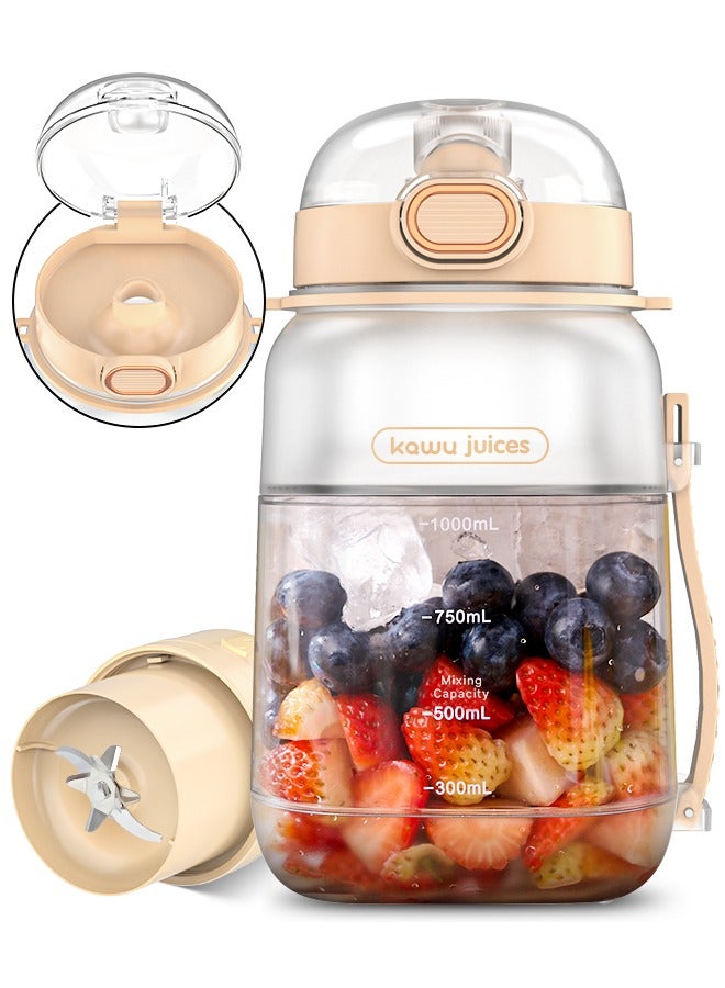 Kawu Portable Juicer Blender Bottle, 33.8oz/1000ml Personal Size Blender for Fruits, Smoothies, Shakes, Rechargeable USB-C,Lid Straw&Strap， Mini Blender Protein Shaker Bottle for Outdoor Camping Travel Gym - Image 1