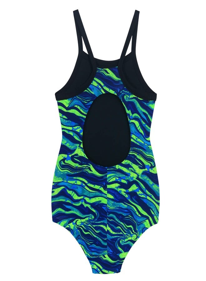 TYR in Miramar V Cut Polyester Girls Swimsuit, 34 (Blue/Green) - Image 2
