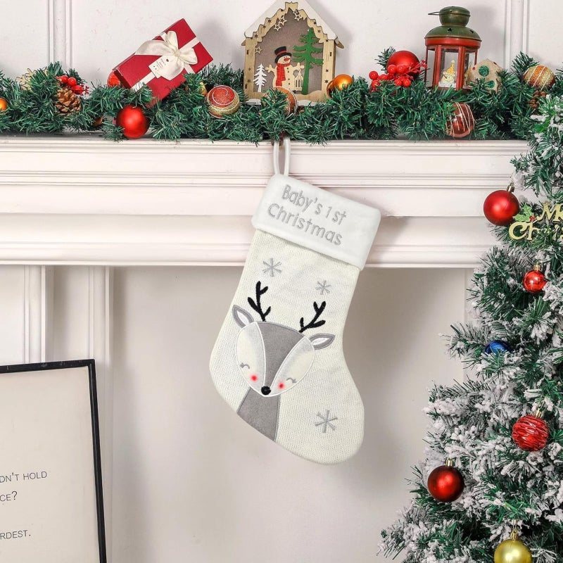 Baby's first Christmas stocking, double-sided wool commemorative ornament, Christmas tree window fireplace ornament ornament - Image 5