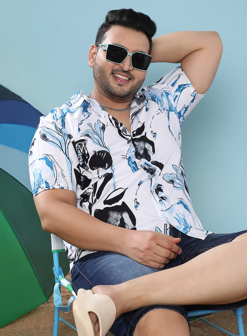 انستافاب بلس Instafab Plus Men's Black & Blue Foliage Horse Shirt For Casual Wear | Spread Collar | Short Sleeve | Button Closure | Heavy Rayon Shirt Crafted With Comfort Fit For Everyday Wear