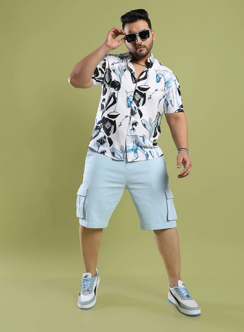 Instafab Plus Instafab Plus Men's Black & Blue Foliage Horse Shirt For Casual Wear | Spread Collar | Short Sleeve | Button Closure | Heavy Rayon Shirt Crafted With Comfort Fit For Everyday Wear