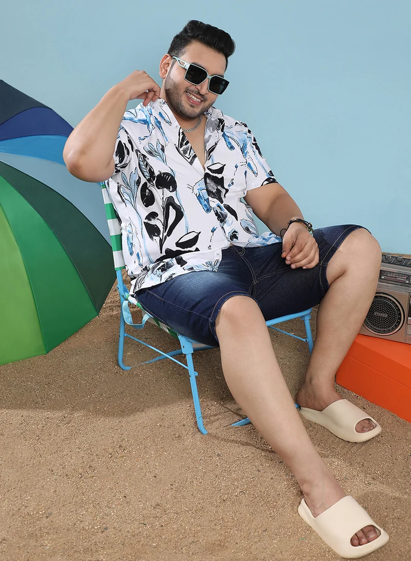 Instafab Plus Instafab Plus Men's Black & Blue Foliage Horse Shirt For Casual Wear | Spread Collar | Short Sleeve | Button Closure | Heavy Rayon Shirt Crafted With Comfort Fit For Everyday Wear