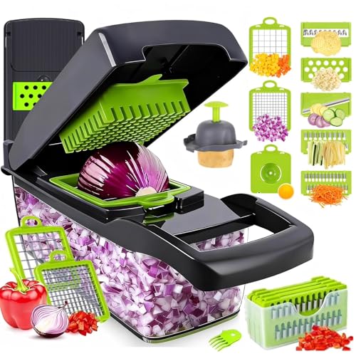 Putsea Vegetable Chopper Pro – Putsea 7 Stainless Steel Blades for Veggie chopper– Ergonomic Kitchen Gadget with Container, Easy Clean, Time Saving Mandoline Slicer Vegetable Cutter and Dicers - Image 1