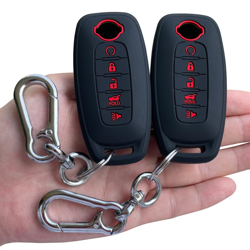 TANDRIVE 5Button Key Fob Cover for 2023 2024 2025 Nissan Rogue Pathfinder and 2024 2025 Sentra Silicone 2Pack Red Button Black