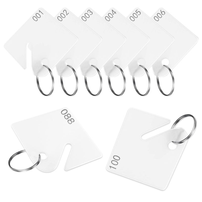 TOTDTDA 100 Pcs Key Tags Plastic Slotted Tags with Upgrade Round Ring, White Square Hanging Tags with Number(1-100) for Key Cabinets Boxes Lockers Sturdy Frosted Item Identifiers for Home Office and Garage - Image 1