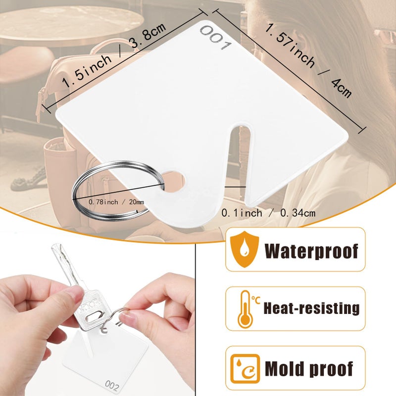 TOTDTDA 100 Pcs Key Tags Plastic Slotted Tags with Upgrade Round Ring, White Square Hanging Tags with Number(1-100) for Key Cabinets Boxes Lockers Sturdy Frosted Item Identifiers for Home Office and Garage - Image 2