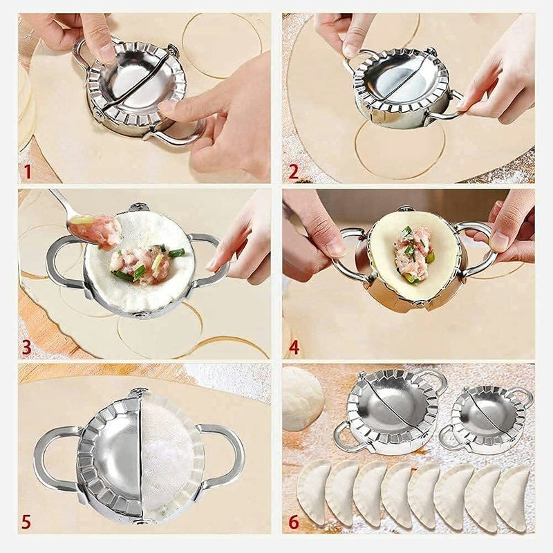 McMus McMus Stainless Steel Dumpling Momos Ghughra Samosa karanji Gujiya Maker Dough Press Mould Wrapper Dough Cutter for Kitchen Making Tools Large 375 inch  - Image 3