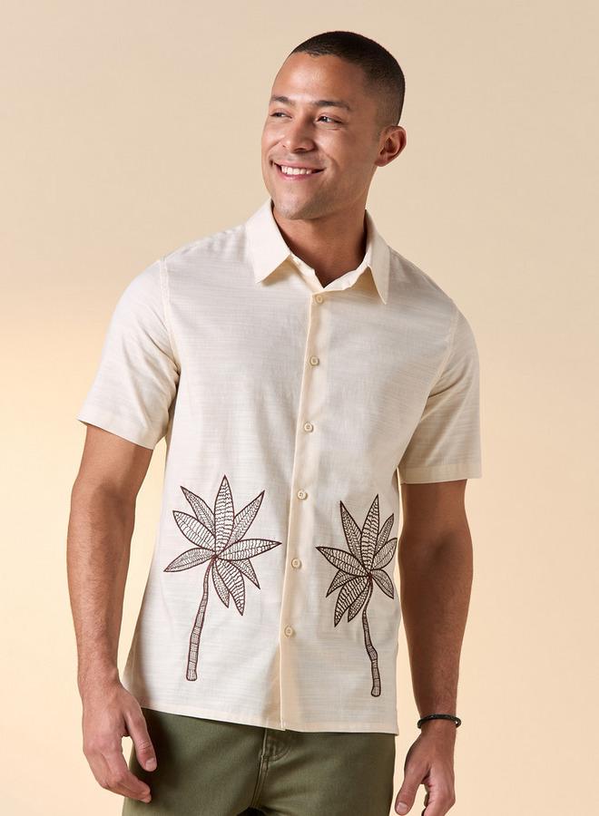 Lee Cooper Relaxed Fit Embroidered Shirt with Collar and Short Sleeves - Image 1
