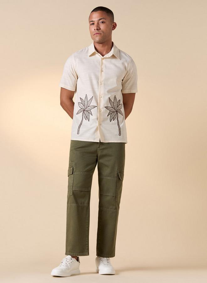 Lee Cooper Relaxed Fit Embroidered Shirt with Collar and Short Sleeves - Image 2