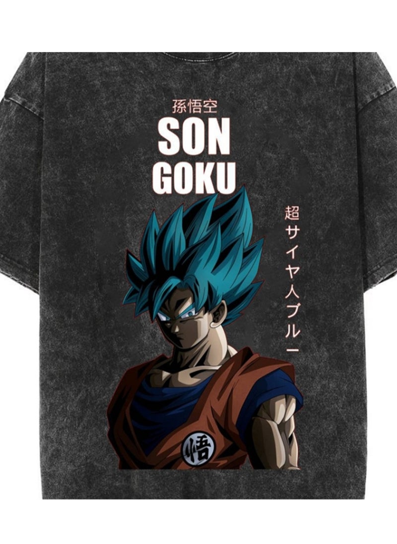 Generic - Washed Retro T-shirt Street Hip Hop Anime Dragon Ball Cartoon Print Casual Cotton Summer Short Sleeve - Image 1