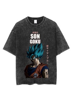 Washed Retro T-shirt Street Hip Hop Anime Dragon Ball Cartoon Print Casual Cotton Summer Short Sleeve