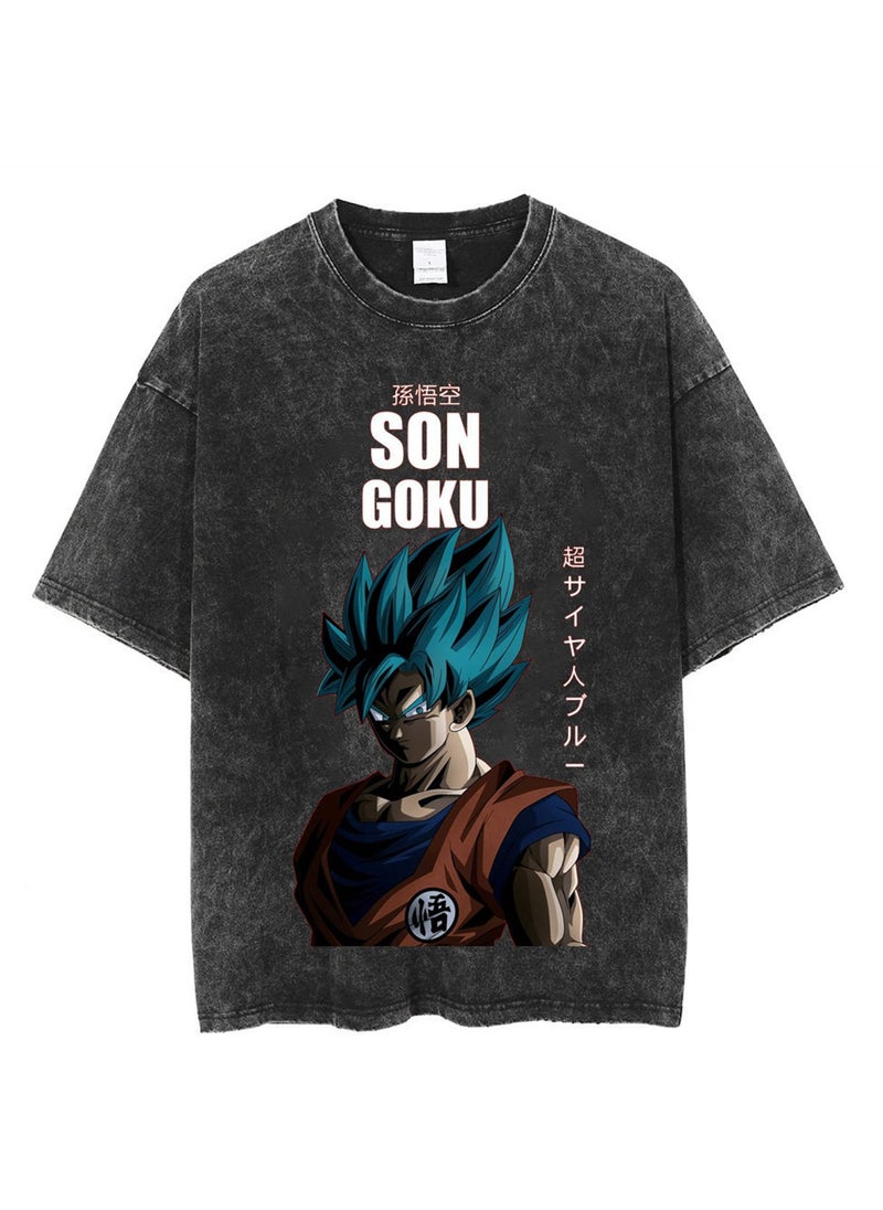 Generic - Washed Retro T-shirt Street Hip Hop Anime Dragon Ball Cartoon Print Casual Cotton Summer Short Sleeve - Image 1