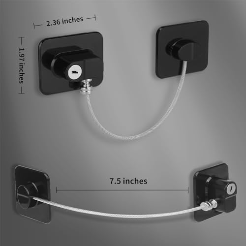 CTEOUNPT Fridge Lock with Key, Safety Lock for Refrigerator, Cabinet, Drawer, Window – Easy to Install, No Drilling(2 Pack, Rectangle Black) - Image 2