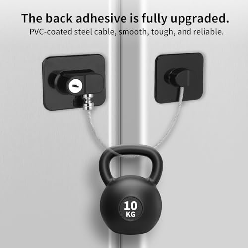 CTEOUNPT Fridge Lock with Key, Safety Lock for Refrigerator, Cabinet, Drawer, Window – Easy to Install, No Drilling(2 Pack, Rectangle Black) - Image 5