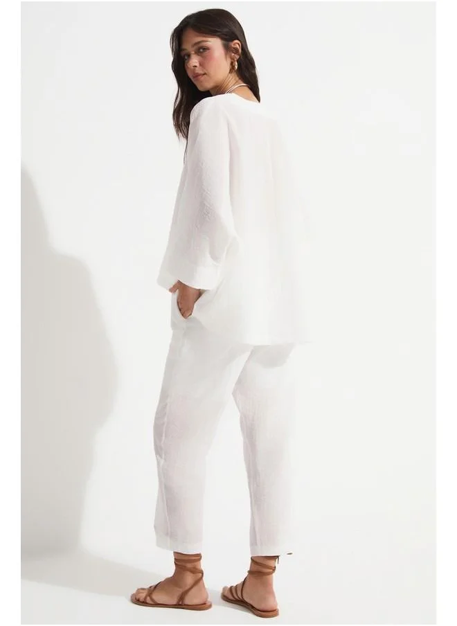JUNE June Blouse Trouser Set White