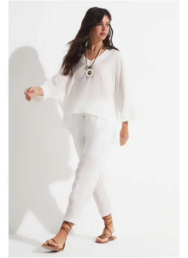 JUNE June Blouse Trouser Set White