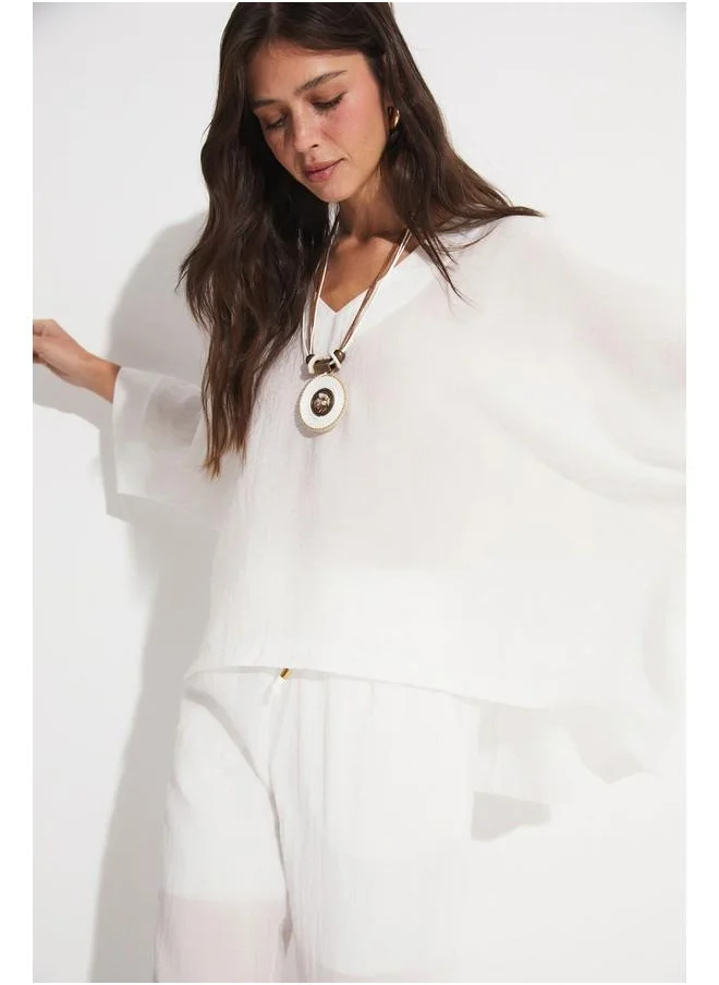 JUNE June Blouse Trouser Set White