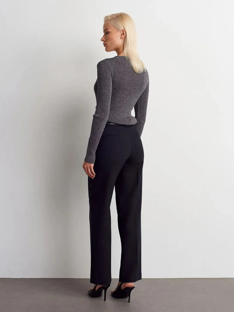 ديلفين Dilvin Women’s Mid-Waist Straight Leg Crepe Trousers