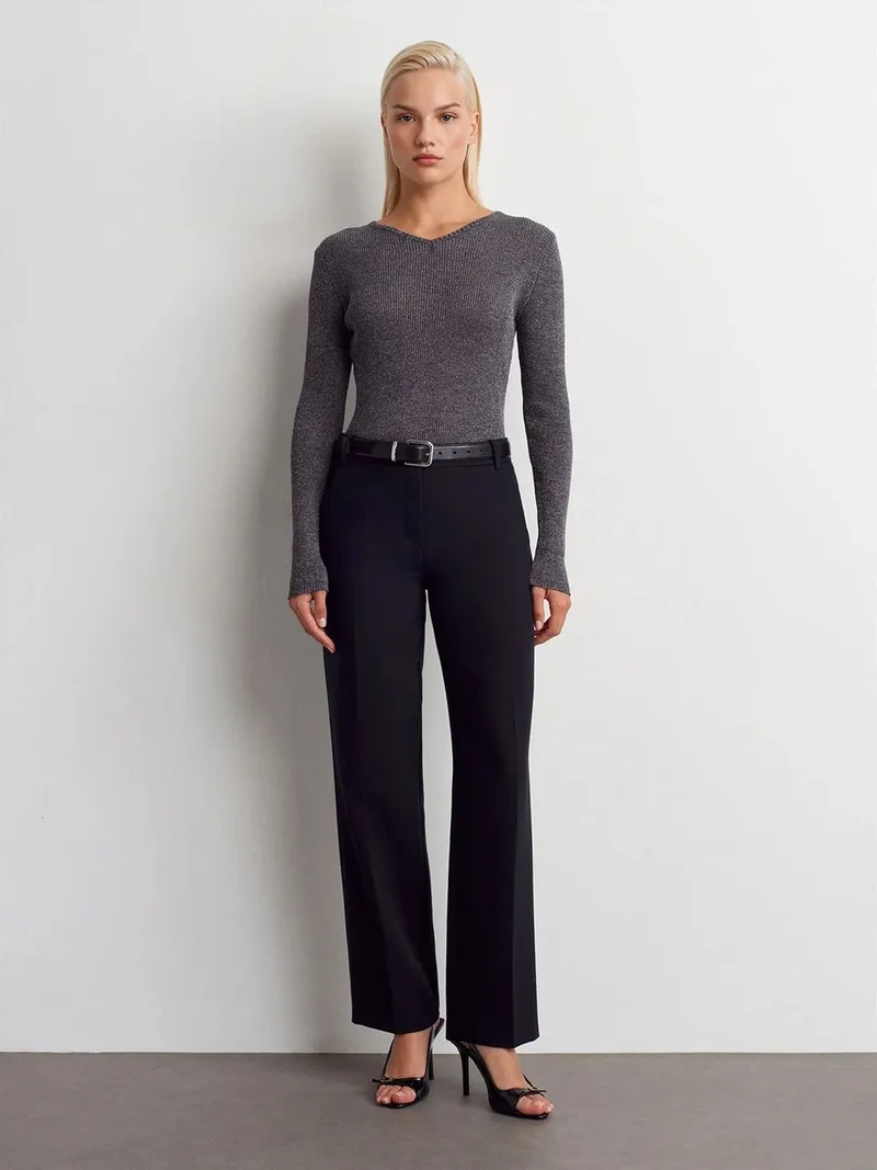 ديلفين Dilvin Women’s Mid-Waist Straight Leg Crepe Trousers