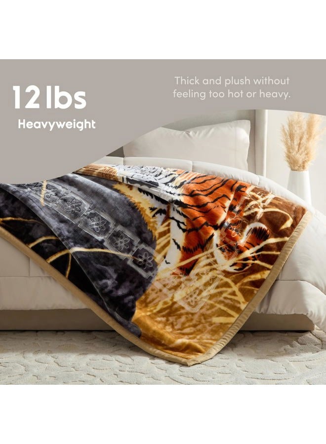 Nestl Korean Mink Blanket King Size - 12 Lbs Velvet Fleece Korean Blanket - 2 Ply Warm & Thick Winter Blanket - Wrinkle & Fade Resistant - 87 x 94 Inches (Tiger) - Image 4